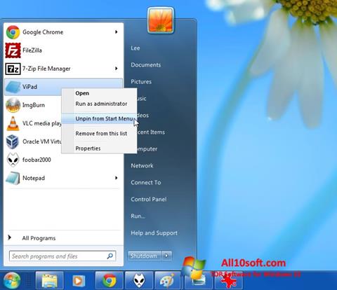 Ekrano kopija ViStart Windows 10