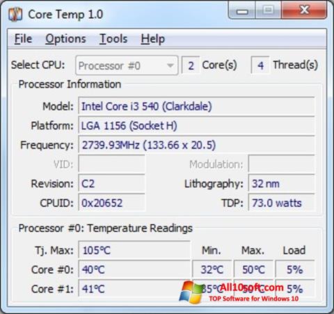 Ekrano kopija Core Temp Windows 10