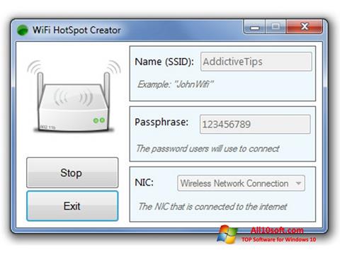 Ekrano kopija Wi-Fi HotSpot Creator Windows 10