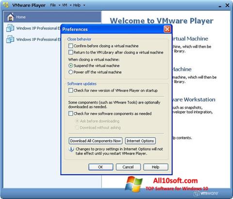 Ekrano kopija VMware Player Windows 10