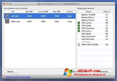 Ekrano kopija Macs Fan Control Windows 10