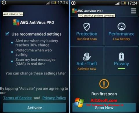Ekrano kopija AVG AntiVirus Pro Windows 10