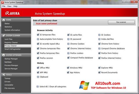 Ekrano kopija Avira System Speedup Windows 10