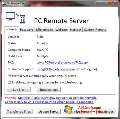 Ekrano kopija PC Remote Server Windows 10