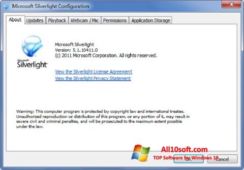 Ekrano kopija Microsoft Silverlight Windows 10