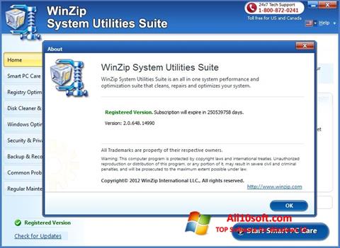 Ekrano kopija WinZip System Utilities Suite Windows 10