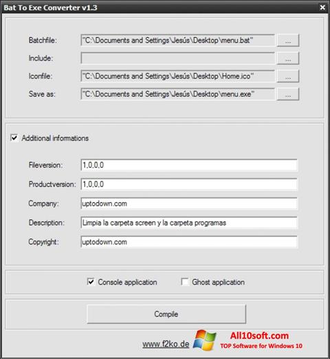 Ekrano kopija Bat To Exe Converter Windows 10