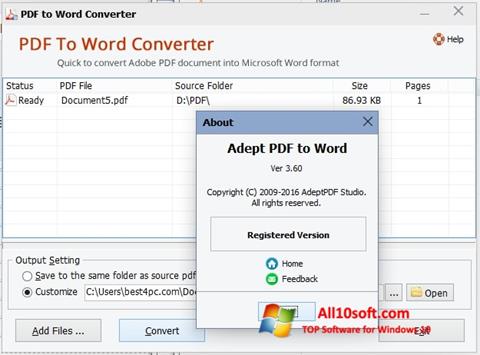 Ekrano kopija PDF to Word Converter Windows 10