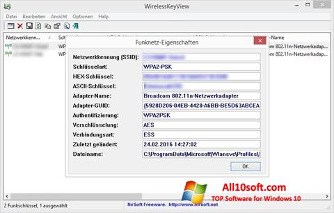 Ekrano kopija WirelessKeyView Windows 10
