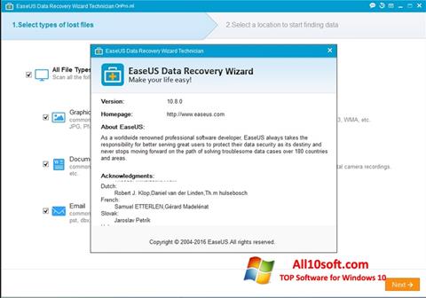 Ekrano kopija EaseUS Data Recovery Wizard Windows 10