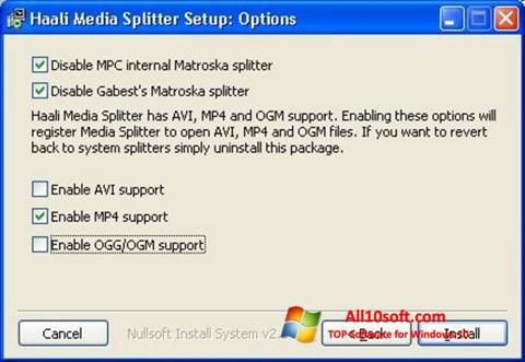 Ekrano kopija Haali Media Splitter Windows 10