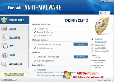 Ekrano kopija Emsisoft Anti-Malware Windows 10