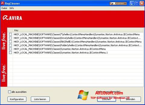 Ekrano kopija Avira Registry Cleaner Windows 10