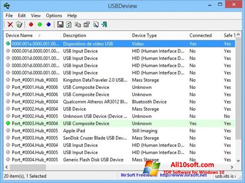 Ekrano kopija USBDeview Windows 10