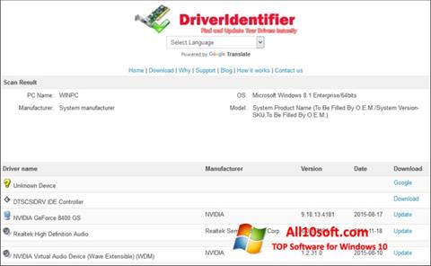 Ekrano kopija Driver Identifier Windows 10