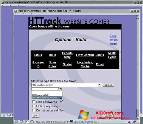 Ekrano kopija HTTrack Website Copier Windows 10