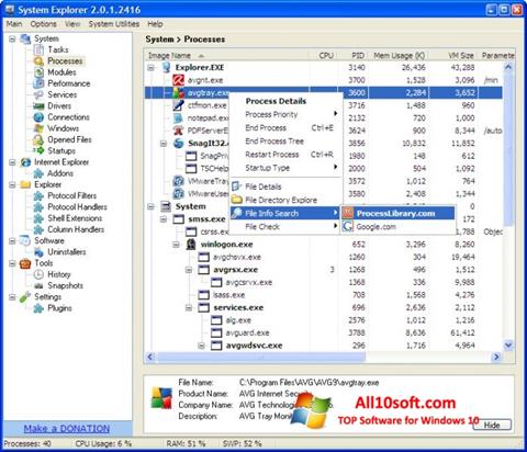 Ekrano kopija System Explorer Windows 10