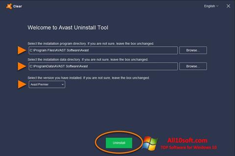 Ekrano kopija Avast Uninstall Utility Windows 10