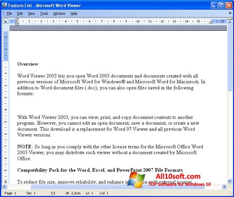 Ekrano kopija Word Viewer Windows 10