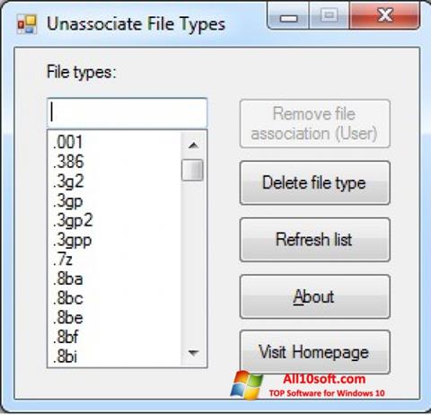 Ekrano kopija Unassociate File Types Windows 10
