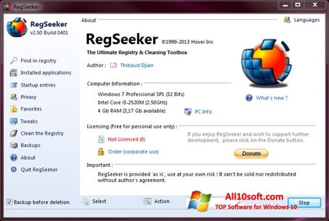 Ekrano kopija RegSeeker Windows 10