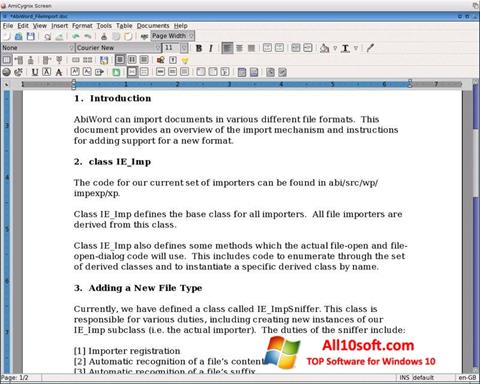Ekrano kopija AbiWord Windows 10