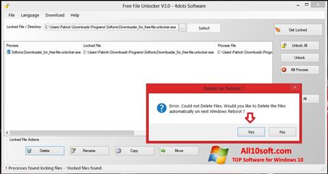 Ekrano kopija Free File Unlocker Windows 10
