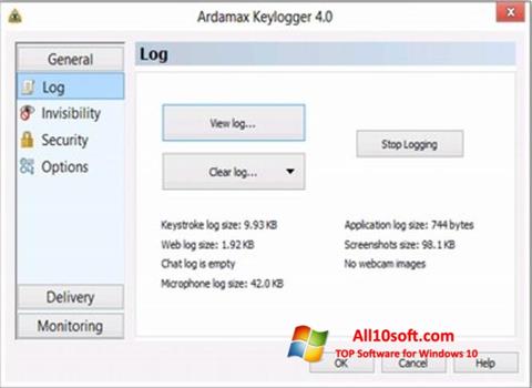 Ekrano kopija Ardamax Keylogger Windows 10