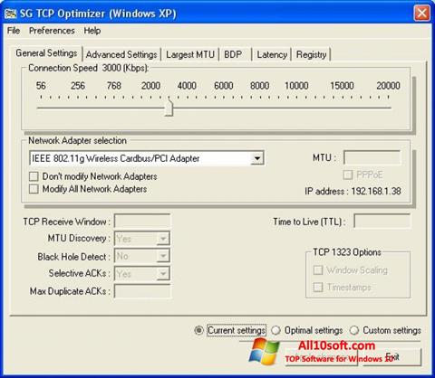 Ekrano kopija TCP Optimizer Windows 10
