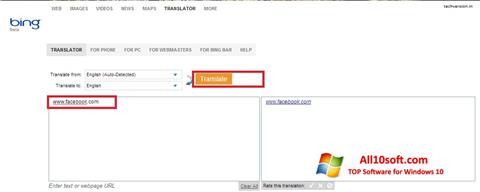 Ekrano kopija Bing Translator Windows 10