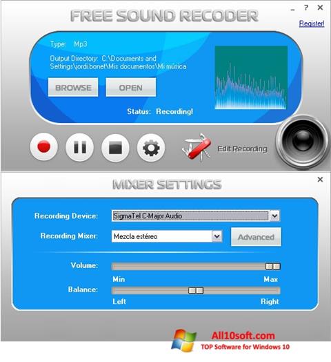 Ekrano kopija Free Sound Recorder Windows 10
