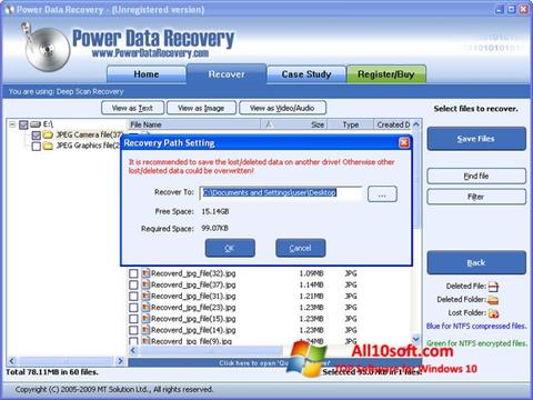 Ekrano kopija Power Data Recovery Windows 10