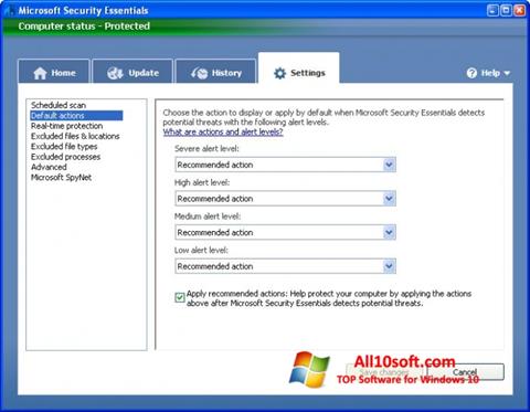 Ekrano kopija Microsoft Security Essentials Windows 10