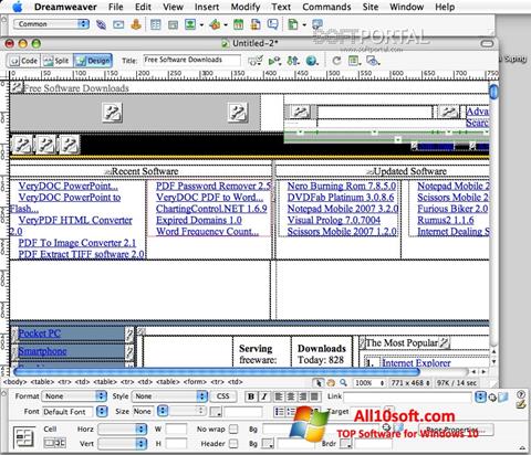 Ekrano kopija Macromedia Dreamweaver Windows 10