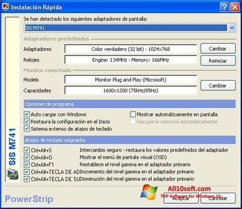Ekrano kopija PowerStrip Windows 10