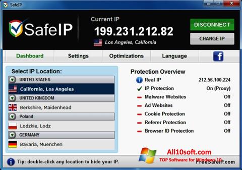Ekrano kopija SafeIP Windows 10