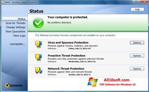 Ekrano kopija Symantec Endpoint Protection Windows 10