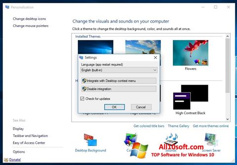 Ekrano kopija Personalization Panel Windows 10