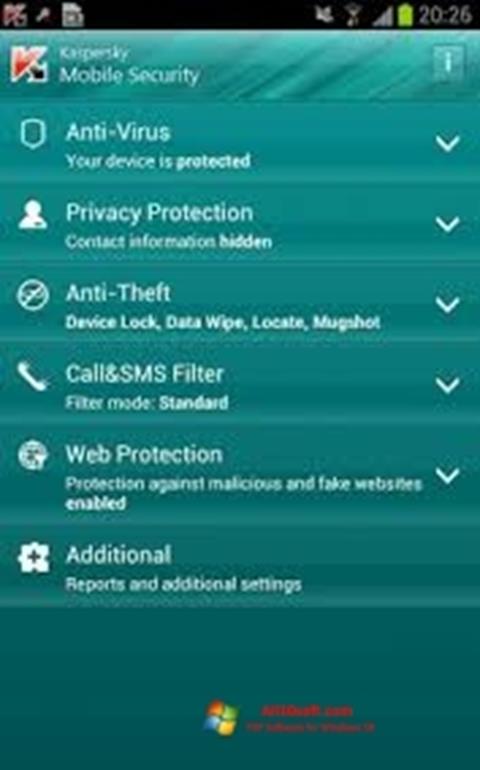 Ekrano kopija Kaspersky Mobile Security Windows 10