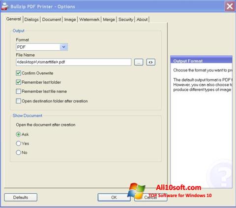 Ekrano kopija BullZip PDF Printer Windows 10