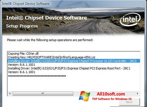 Ekrano kopija Intel Chipset Device Software Windows 10