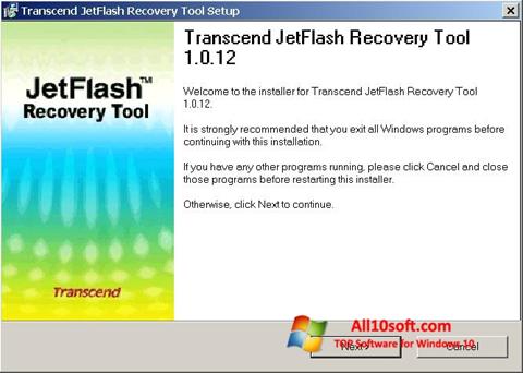 Ekrano kopija JetFlash Recovery Tool Windows 10