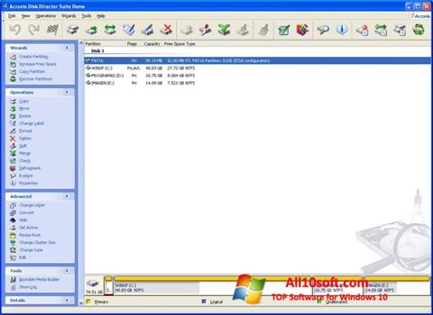 Ekrano kopija Acronis Disk Director Windows 10